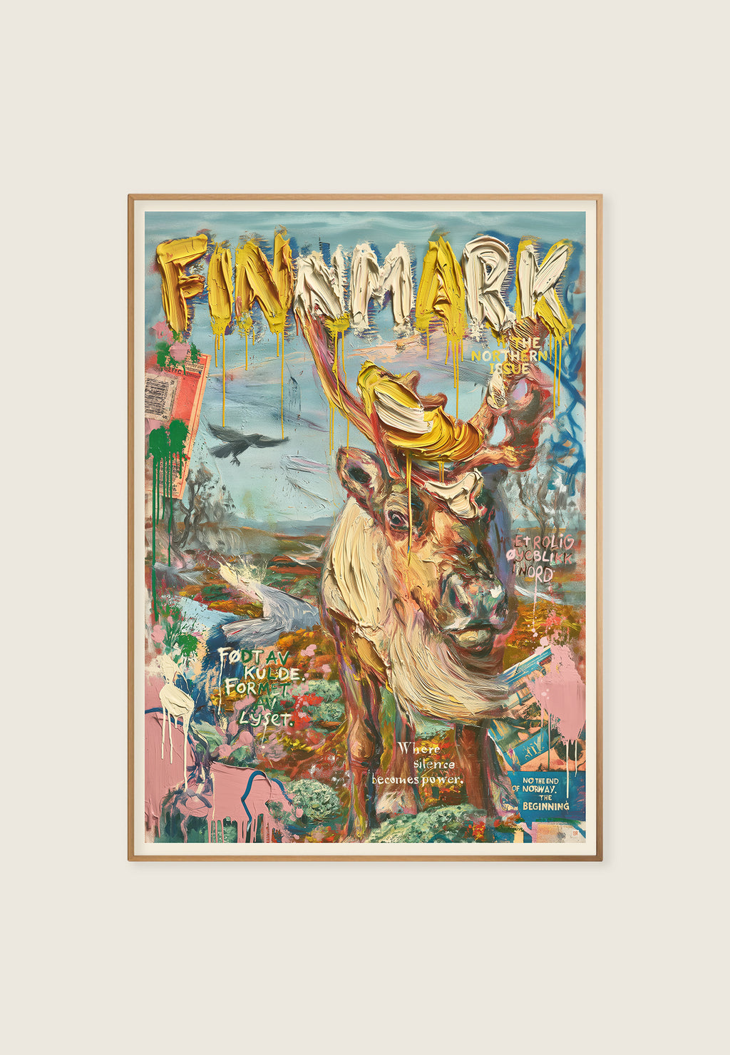 Et rått og luksuriøst kunsttrykk inspirert av Finnmark, rein, vidde og nordnorsk stillhet. Museum-grade uttrykk med impasto, graffiti og magasincover-estetikk. av ISARK