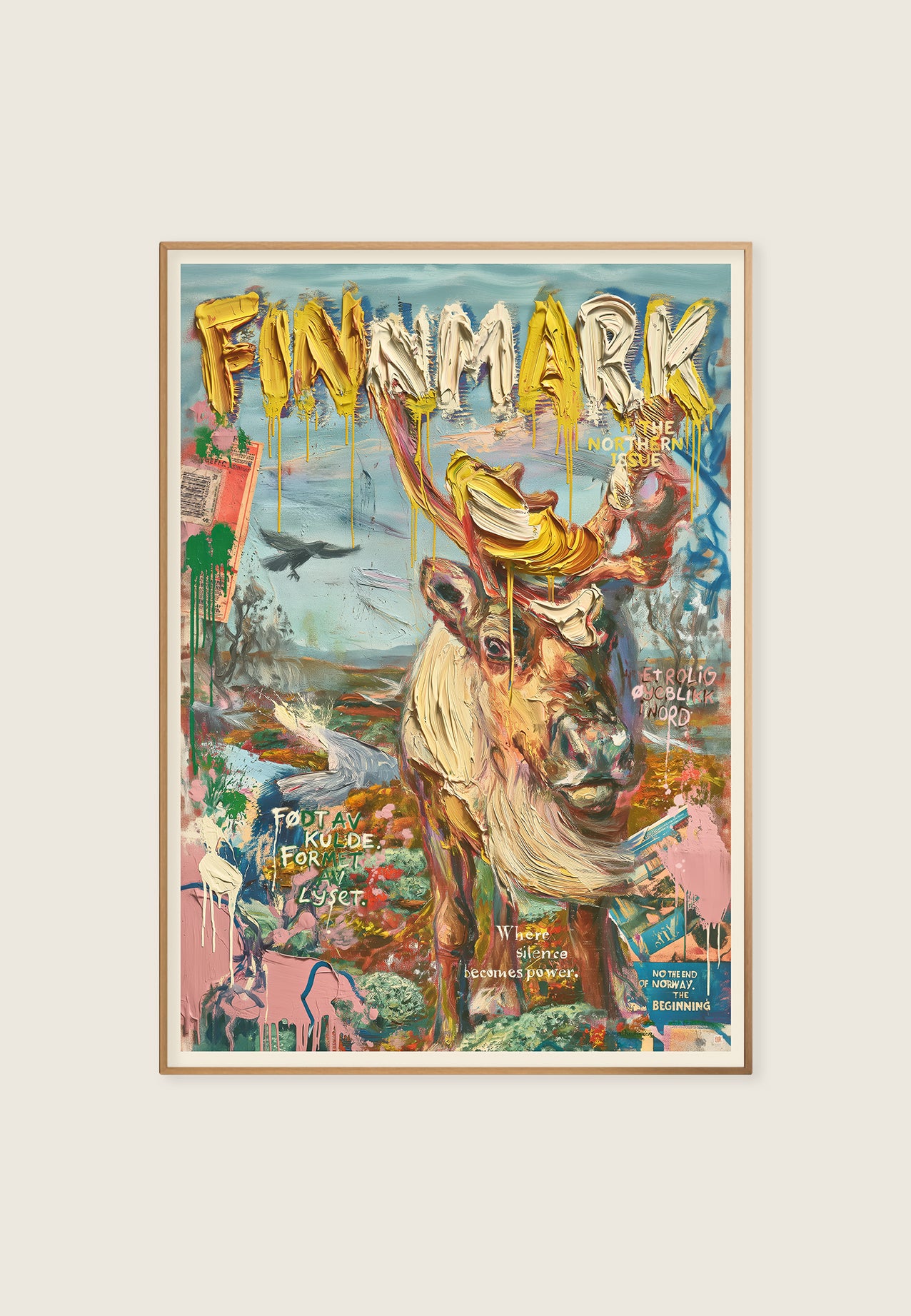 Et rått og luksuriøst kunsttrykk inspirert av Finnmark, rein, vidde og nordnorsk stillhet. Museum-grade uttrykk med impasto, graffiti og magasincover-estetikk. av ISARK