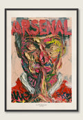 Arsenal – Le Professeur av ISARK, fargerikt kunsttrykk med Arsène Wenger og teksten 1996–2018, vist i sort ramme.