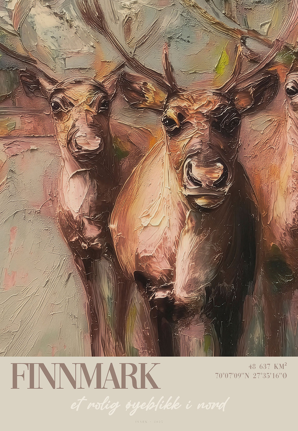 Kunstplakat Finnmark med reinsdyr – nordisk veggkunst i varme toner, 70x100 cm limited edition fra ISARK.