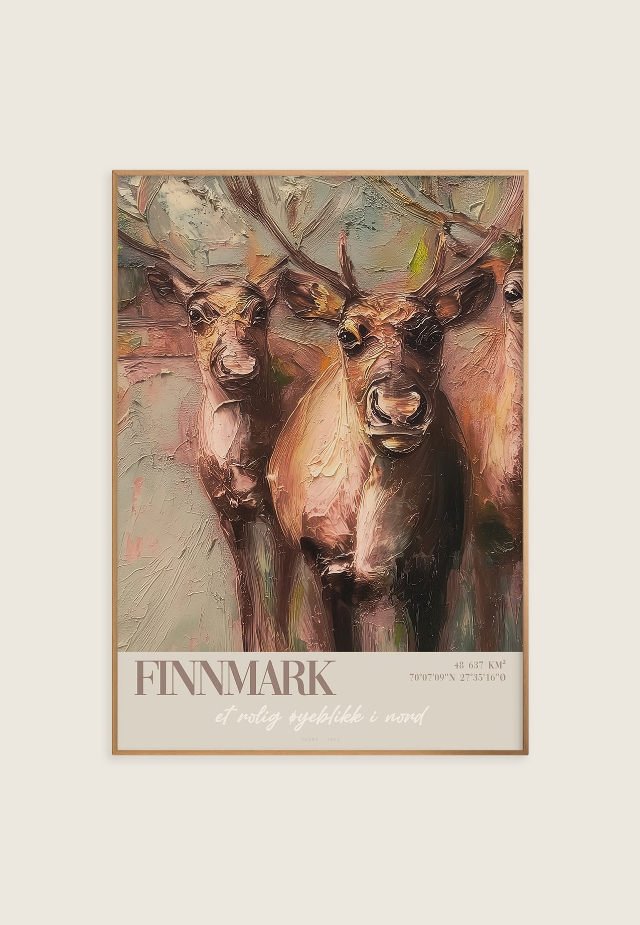 Kunstplakat Finnmark med reinsdyr – nordisk veggkunst i varme toner, 70x100 cm limited edition fra ISARK.