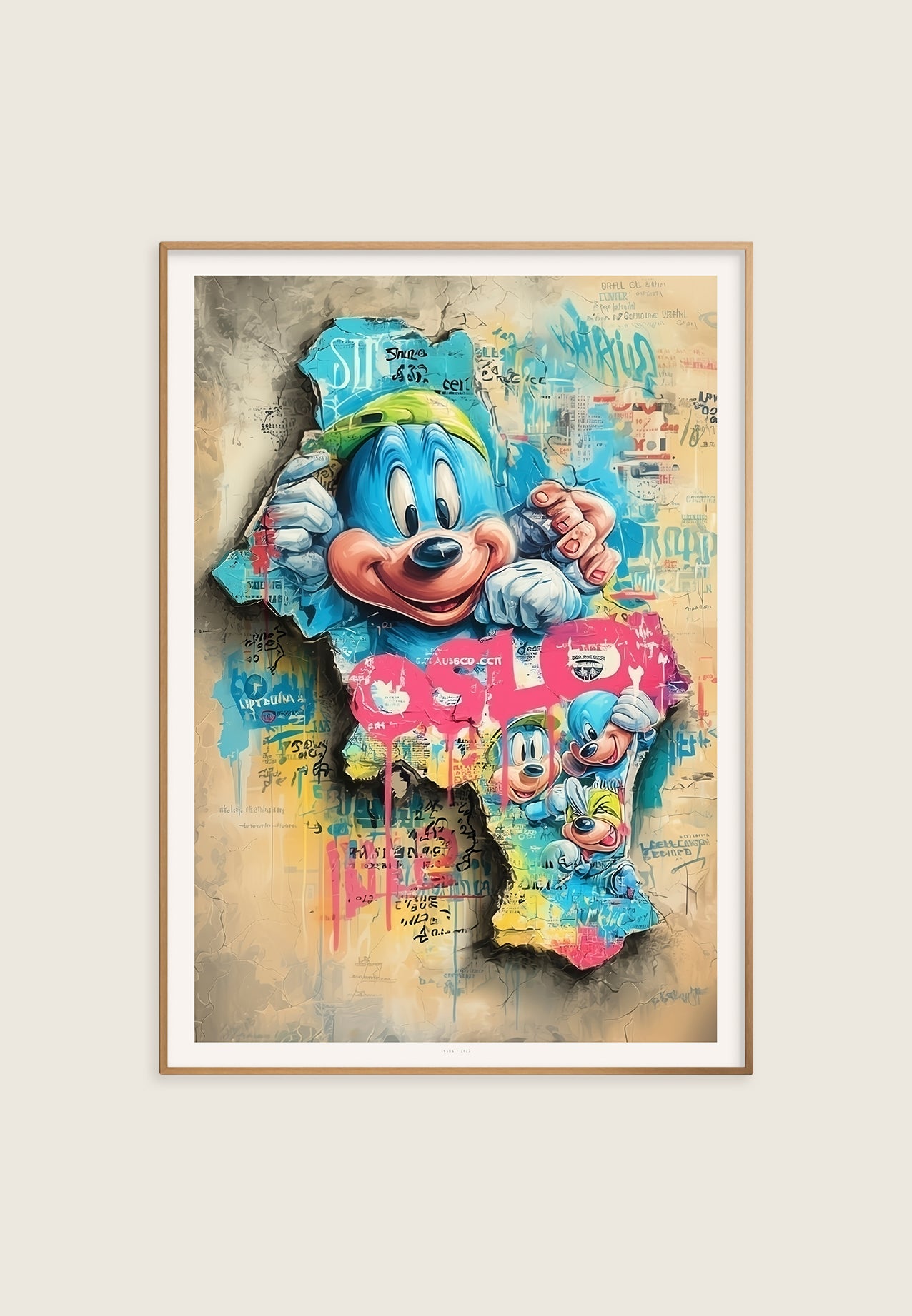 Art print poster depicting a stylized map of Oslo with cracked textures, contemporary artwork by ISARK.