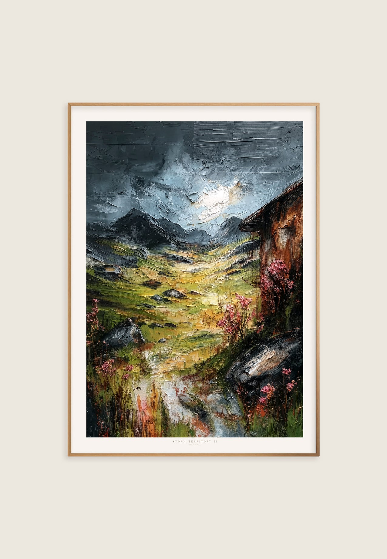 Storm Territory II kunsttrykk fra ISARK med nordisk landskap, mørk himmel og malerisk lys.