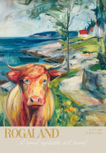 Rogaland kunsttrykk av ISARK – nordisk kystlandskap med ku i forgrunnen, trykket på matt arkivbestandig Fine Art papir.