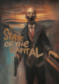 State of the Capital by ISARK, dark political oil painting with symbolic leader figure and gold typography.