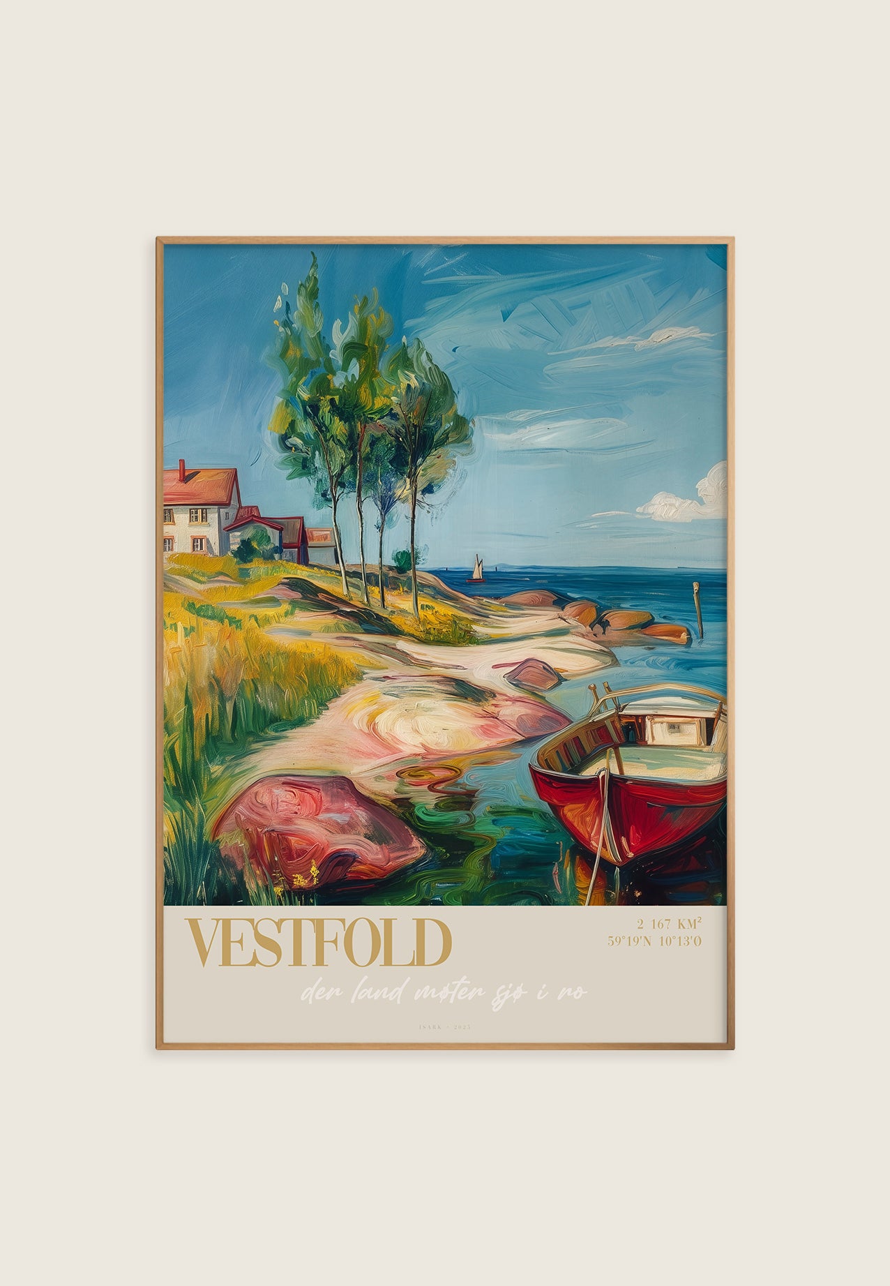 VESTFOLD er et nordisk kystmotiv som premium kunsttrykk på matte Fine Art-papir. For skandinavisk interior.